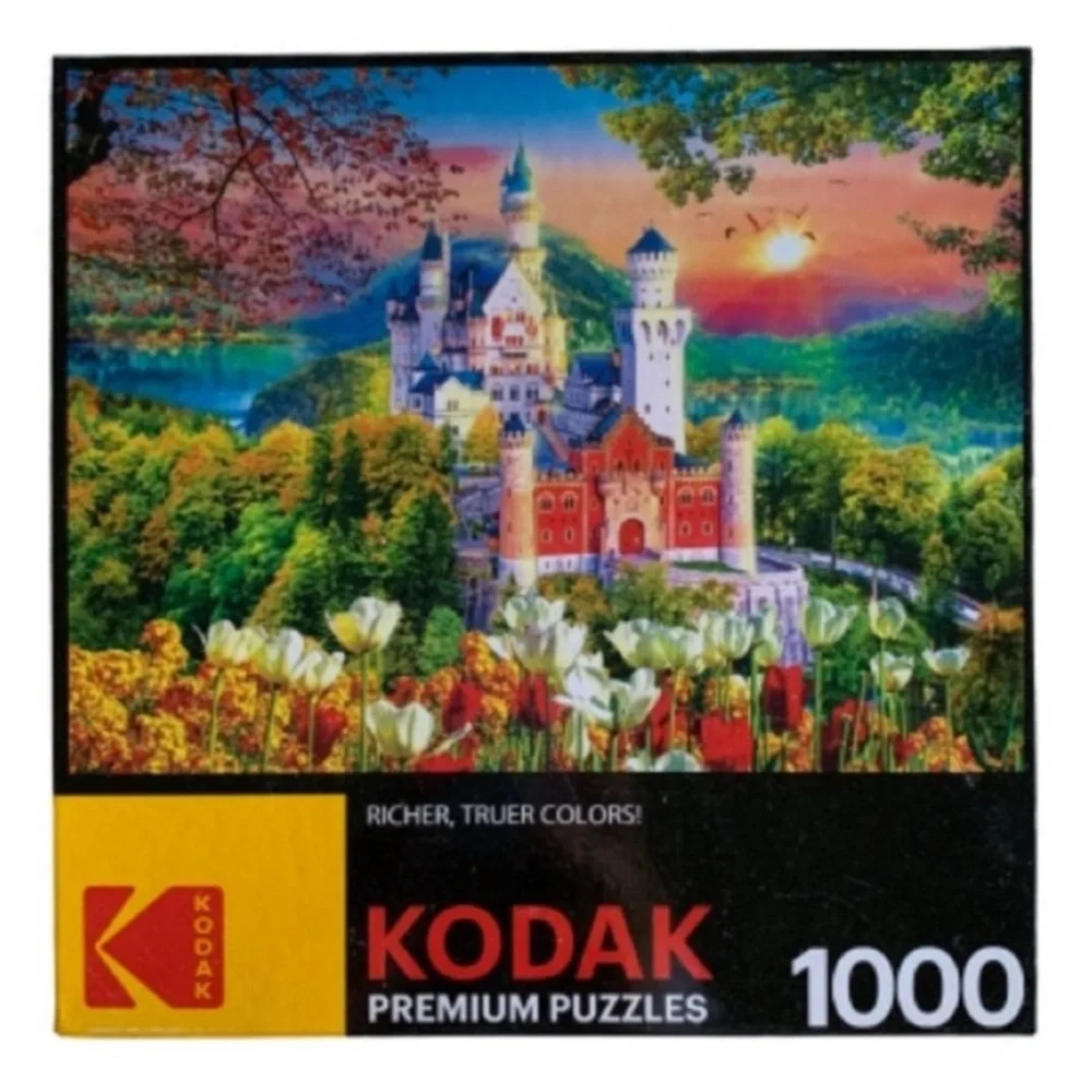 KODAK Jigsaw Puzzle Famous Neuschwanstein Medieval Castle Germany 1000 Piece EUC